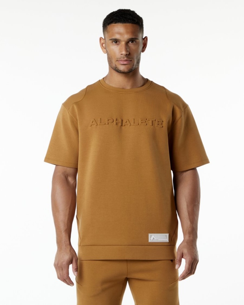 Alphalete ELMTS Half Sleeve Pullover Miesten Takit Almond | MIODV-3810