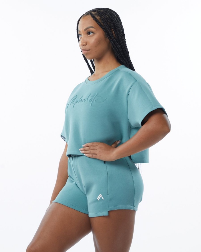 Alphalete ELMTS Half Sleeve Pullover Naisten Takit Teal | MJCZP-3461