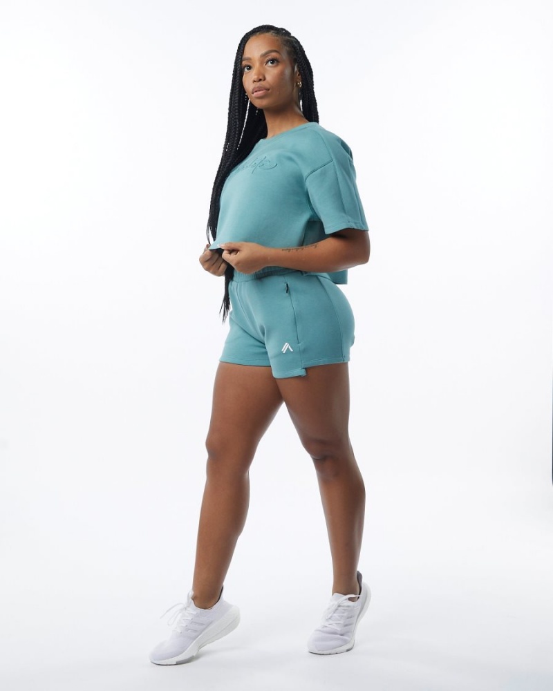 Alphalete ELMTS Half Sleeve Pullover Naisten Takit Teal | MJCZP-3461