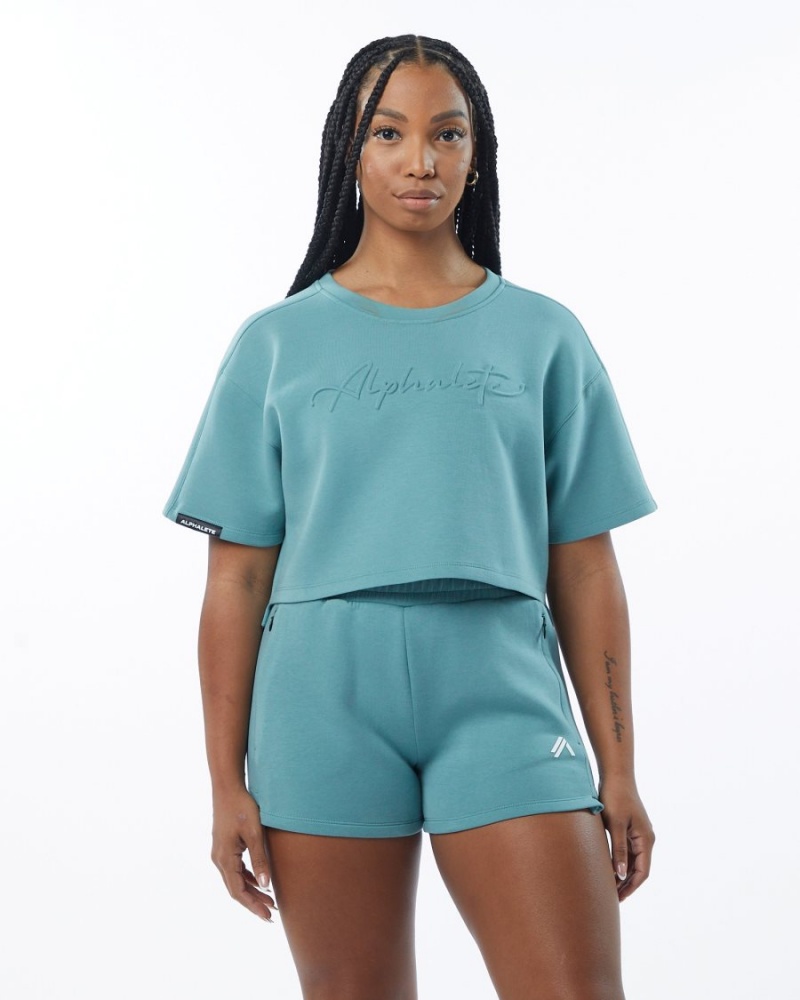 Alphalete ELMTS Half Sleeve Pullover Naisten Takit Teal | MJCZP-3461