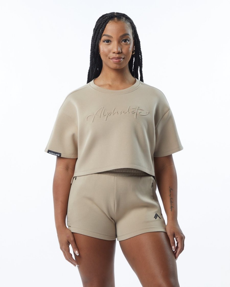 Alphalete ELMTS Half Sleeve Pullover Naisten Takit Tan | JDLZQ-5149