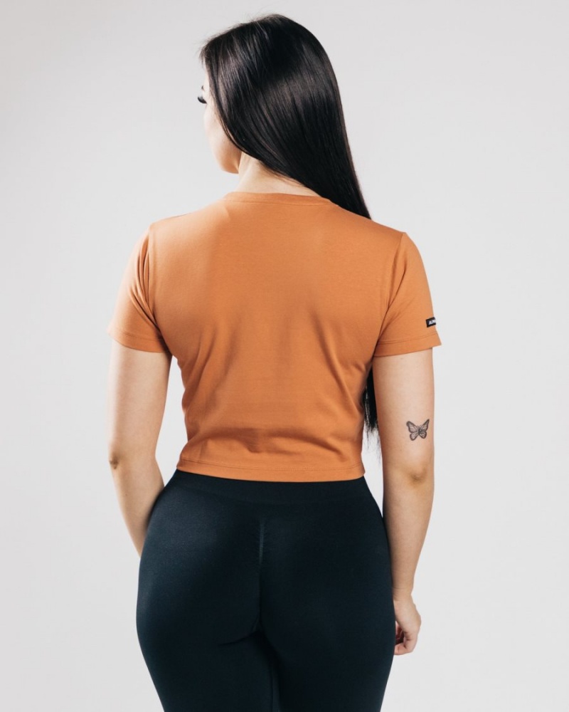 Alphalete Essential Lyhyt Sleeve Crop Naisten Paidat Clay | YORNT-4268