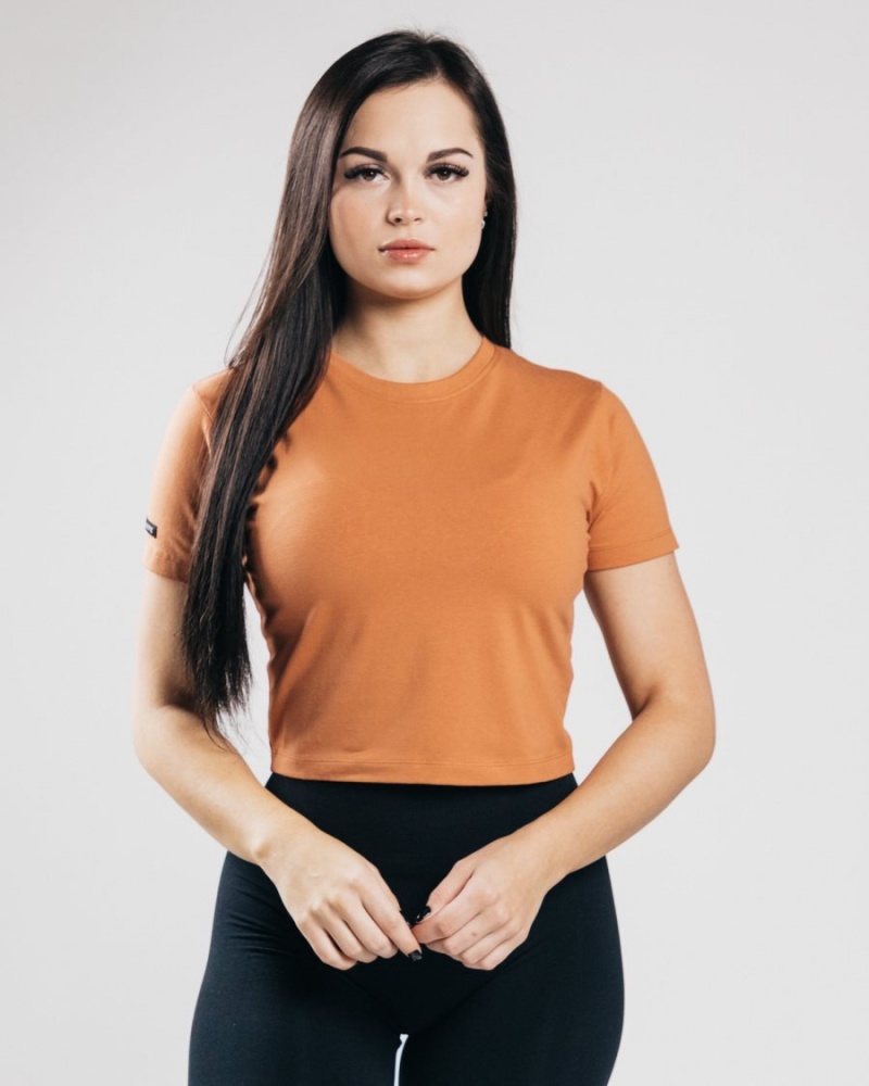 Alphalete Essential Lyhyt Sleeve Crop Naisten Paidat Clay | YORNT-4268