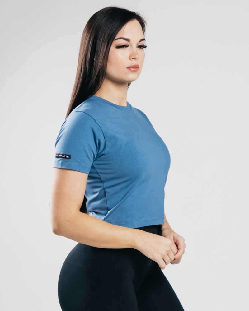 Alphalete Essential Lyhyt Sleeve Crop Naisten Paidat Sininen | IPJKC-9304