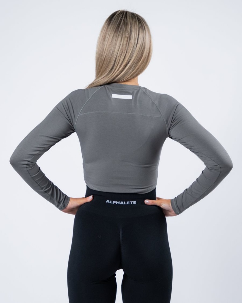 Alphalete Evo Long Sleeve Crop Naisten Pitkähihainen Harmaat | SYKEG-8903