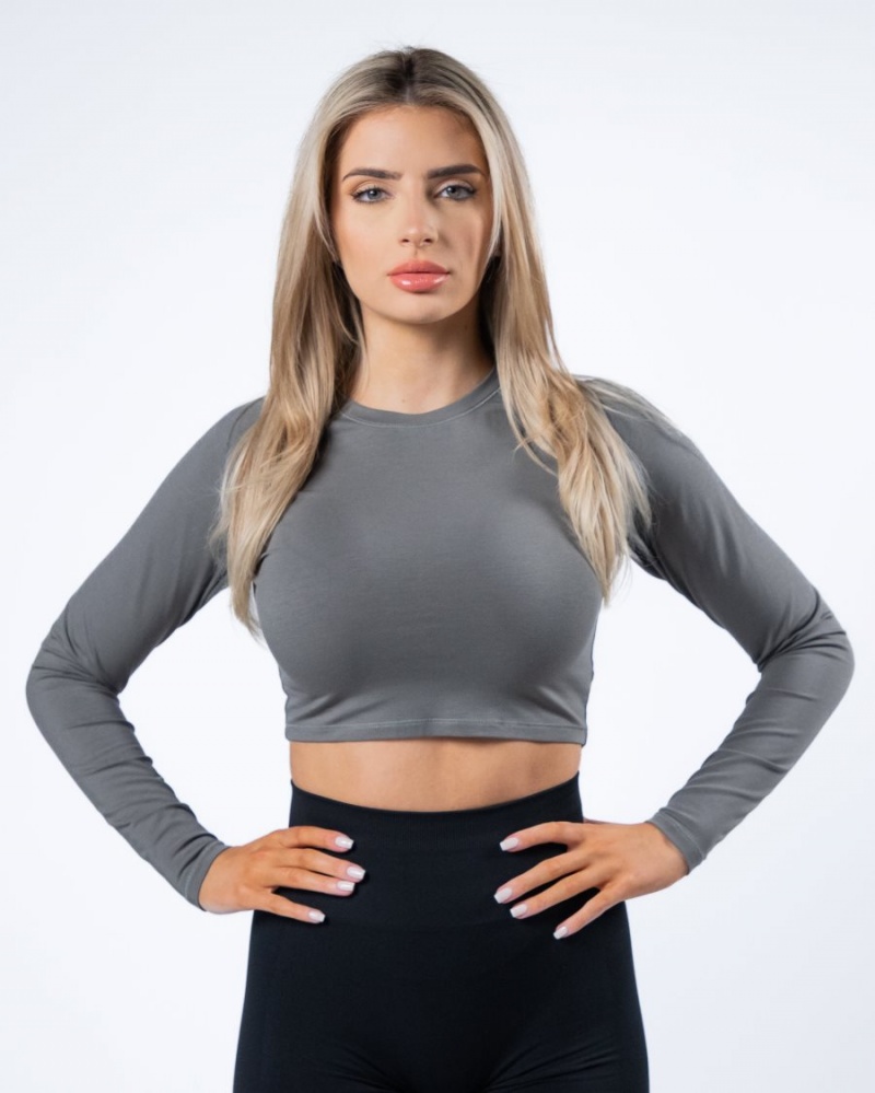 Alphalete Evo Long Sleeve Crop Naisten Pitkähihainen Harmaat | SYKEG-8903