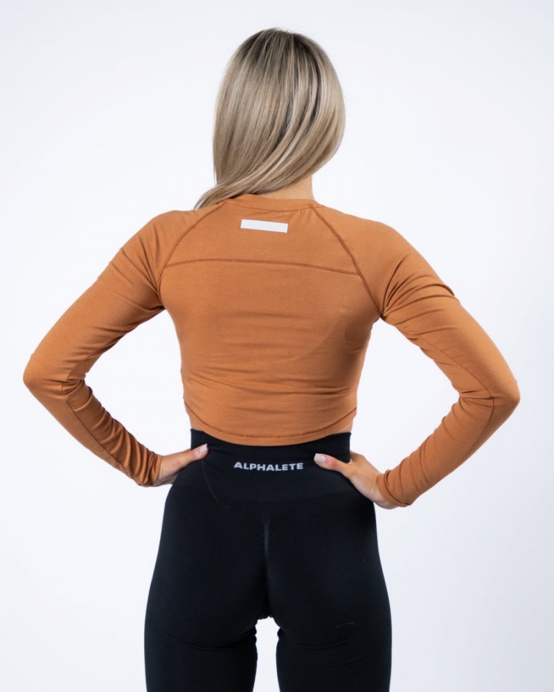 Alphalete Evo Long Sleeve Crop Naisten Pitkähihainen Camel | FYZIT-5460