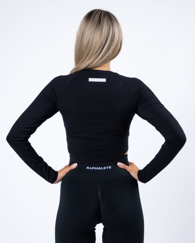 Alphalete Evo Long Sleeve Crop Naisten Pitkähihainen Mustat | ATNYM-4375