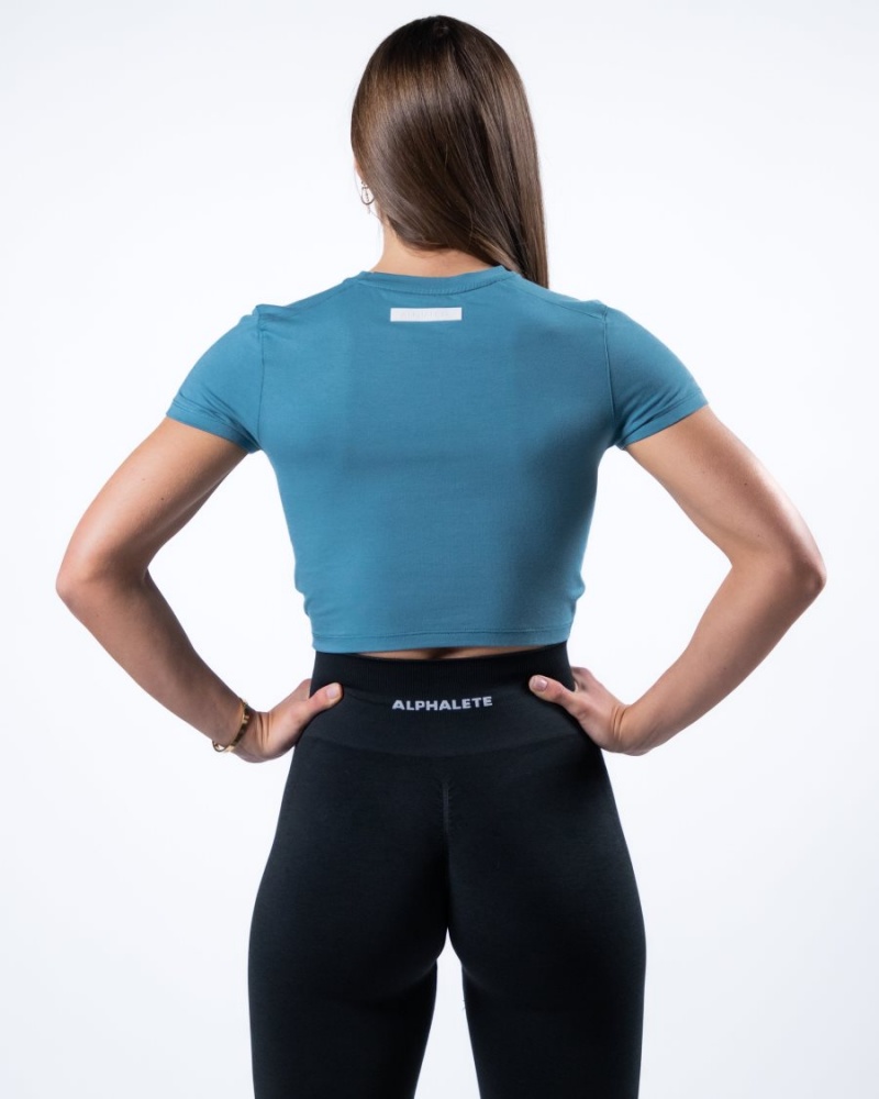 Alphalete Evo Twist Crop Naisten Paidat Sininen | UNBPY-6140