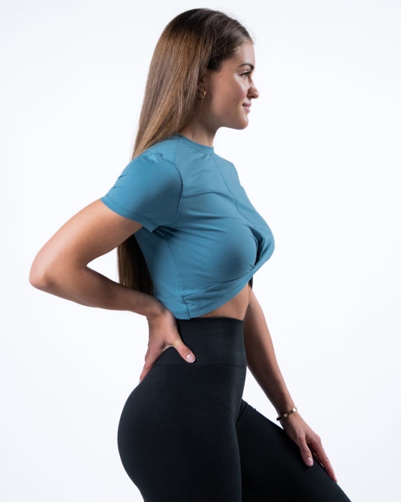 Alphalete Evo Twist Crop Naisten Paidat Sininen | UNBPY-6140