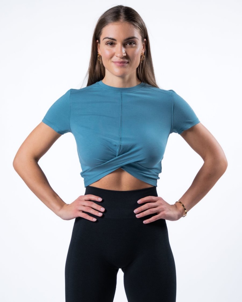 Alphalete Evo Twist Crop Naisten Paidat Sininen | UNBPY-6140