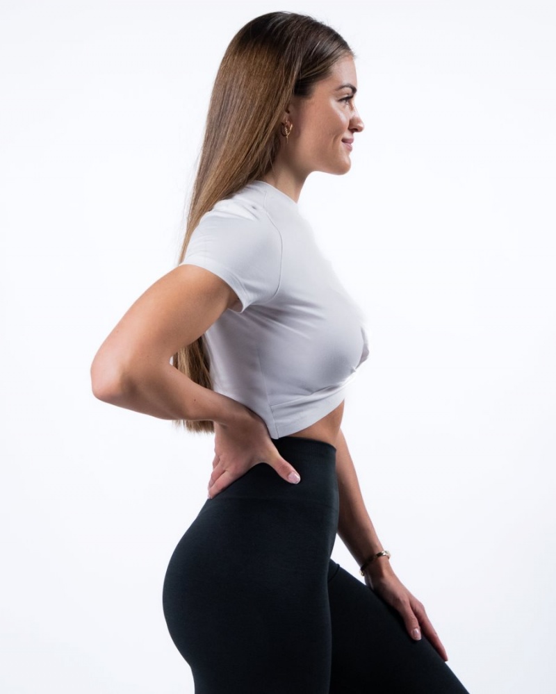 Alphalete Evo Twist Crop Naisten Paidat Valkoinen | JGOXZ-9627