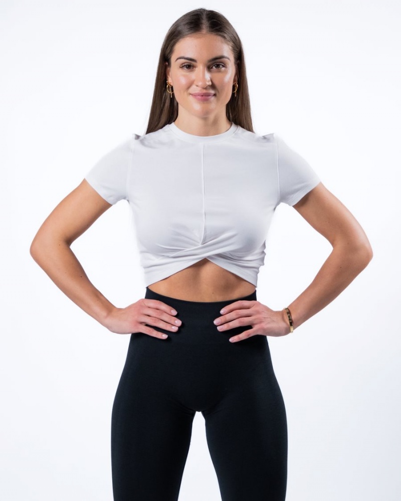 Alphalete Evo Twist Crop Naisten Paidat Valkoinen | JGOXZ-9627