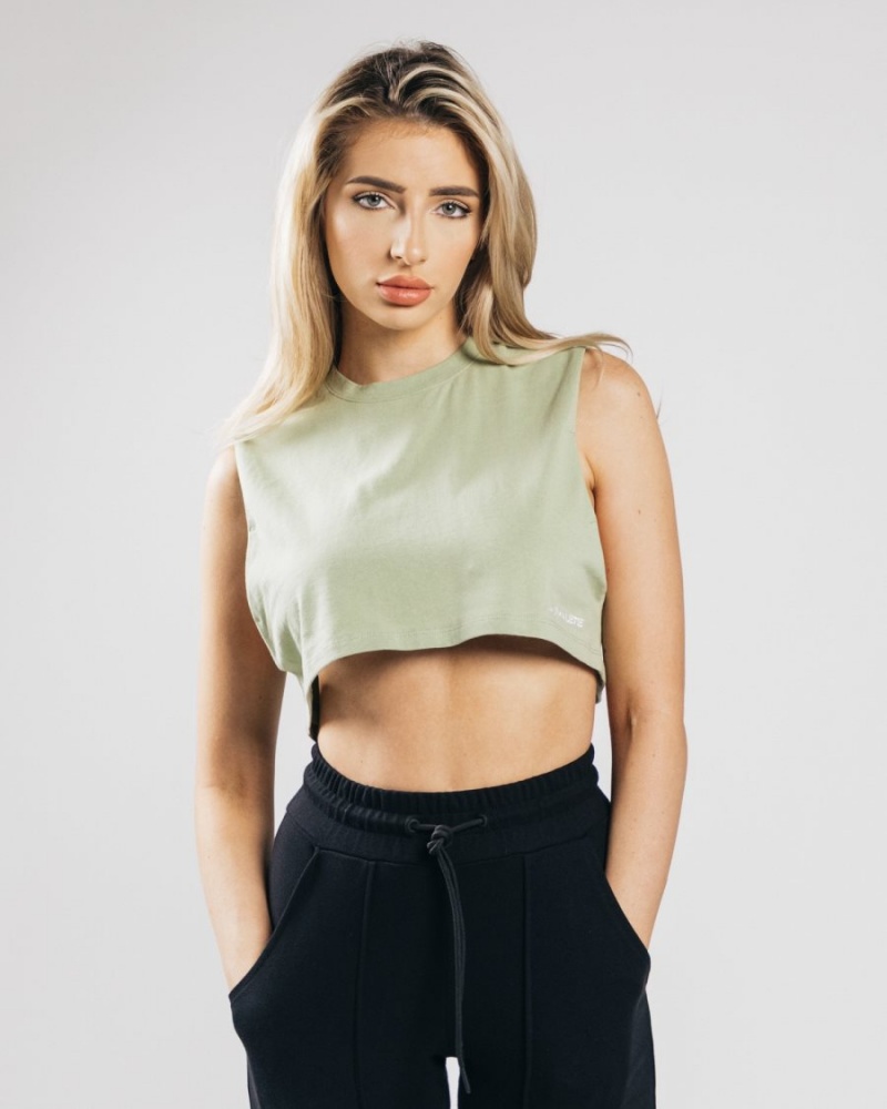 Alphalete Heavy Puuvilla Cropped Cutoff Naisten Hihaton Paita Matcha | LFERI-2380