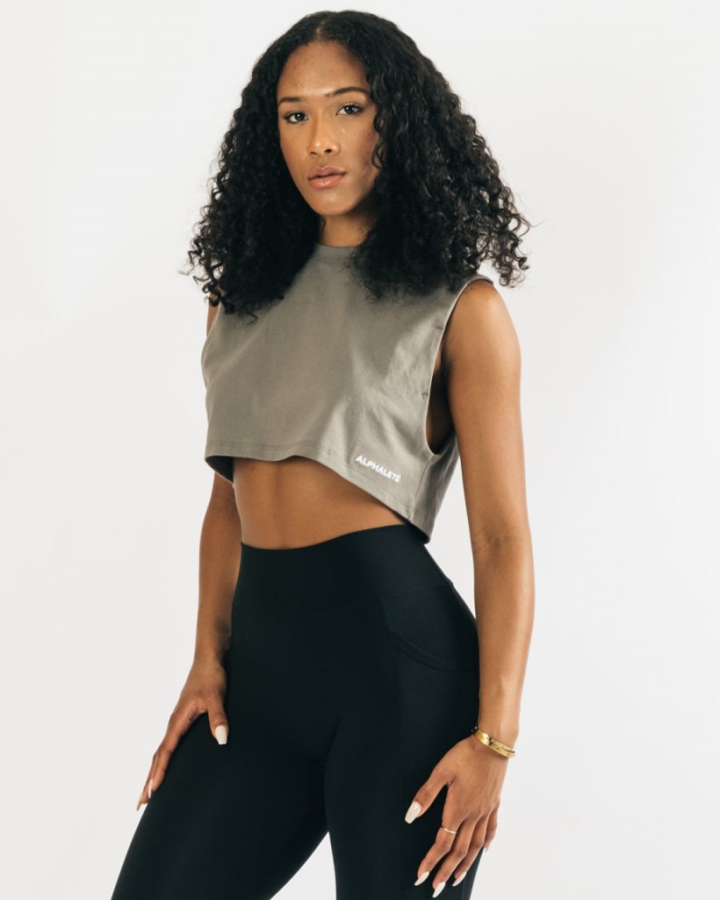 Alphalete Heavy Puuvilla Cropped Cutoff Naisten Hihaton Paita Concrete | CGQEY-5417