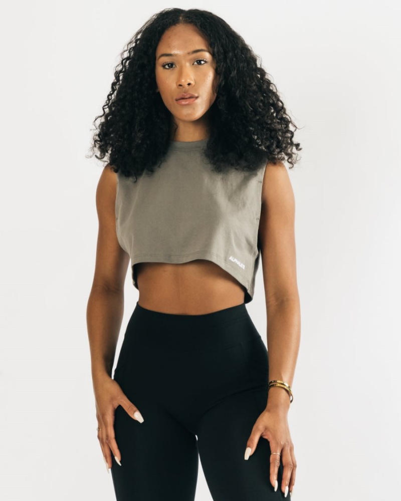 Alphalete Heavy Puuvilla Cropped Cutoff Naisten Hihaton Paita Concrete | CGQEY-5417