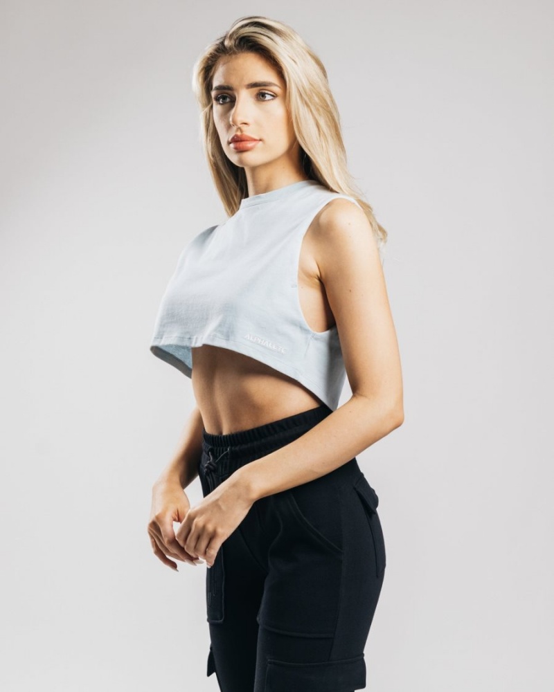 Alphalete Heavy Puuvilla Cropped Cutoff Naisten Hihaton Paita Sininen | WSGJZ-0698