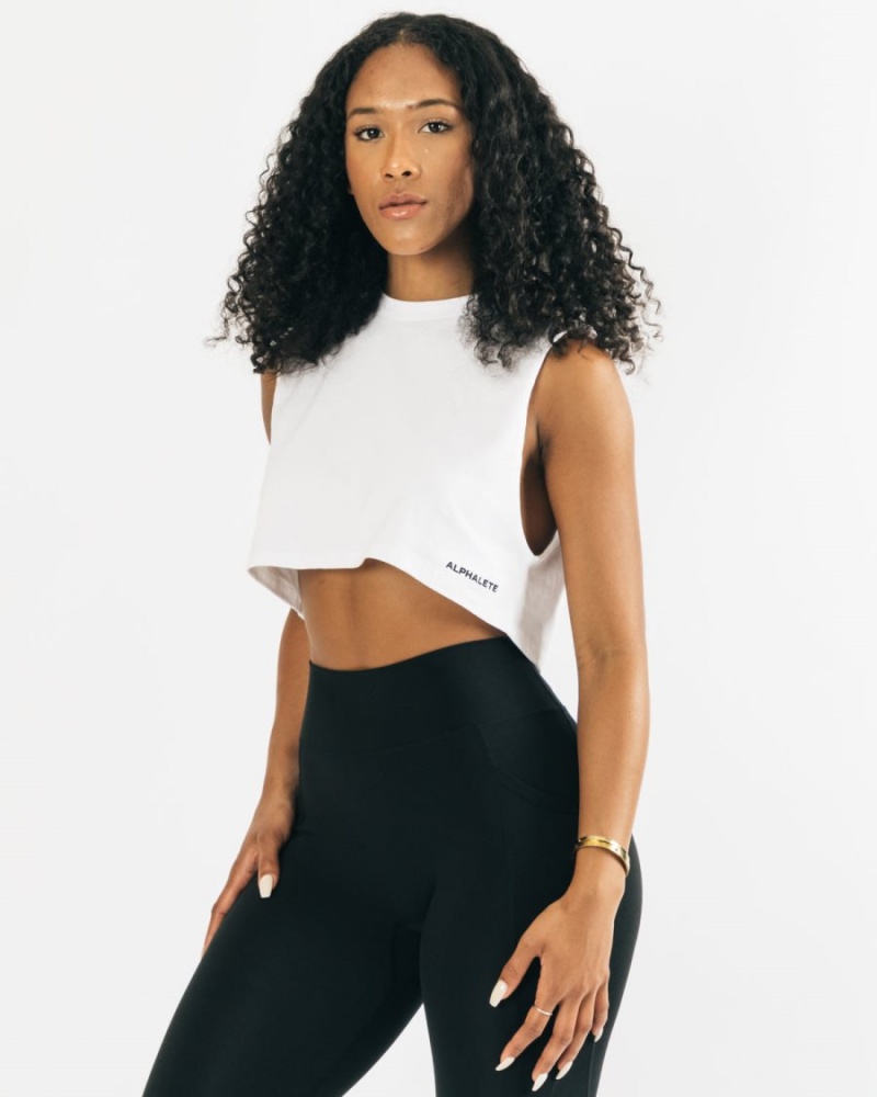 Alphalete Heavy Puuvilla Cropped Cutoff Naisten Hihaton Paita Valkoinen | HOIGF-2647