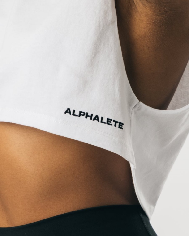 Alphalete Heavy Puuvilla Cropped Cutoff Naisten Hihaton Paita Valkoinen | HOIGF-2647