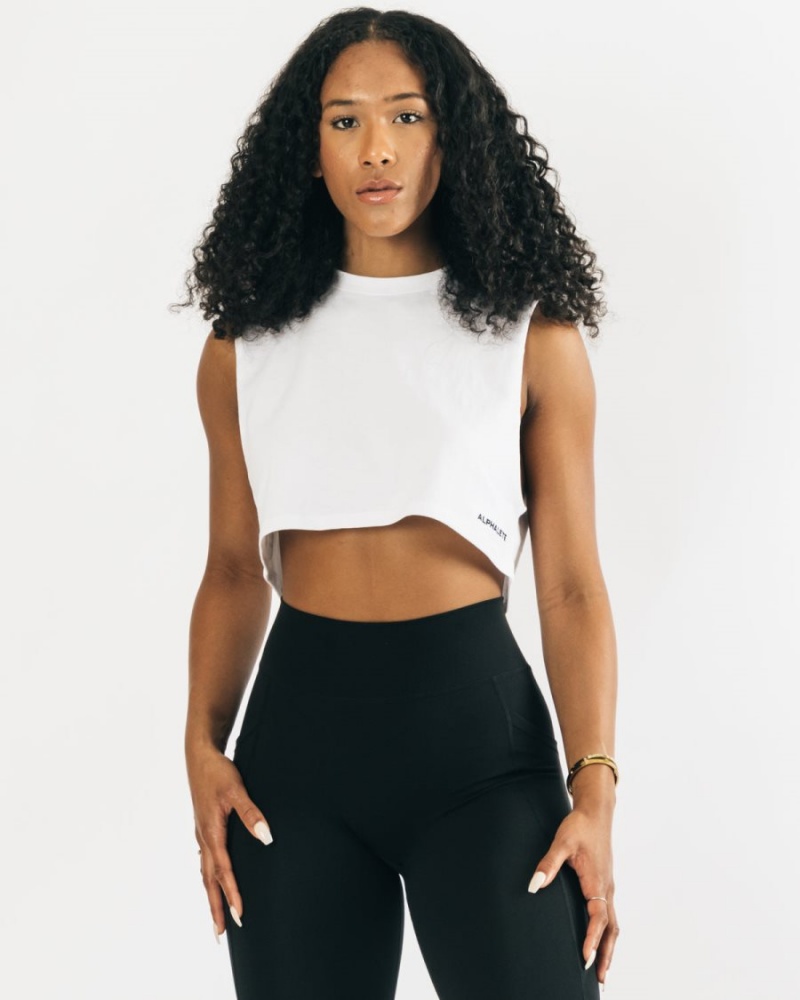 Alphalete Heavy Puuvilla Cropped Cutoff Naisten Hihaton Paita Valkoinen | HOIGF-2647