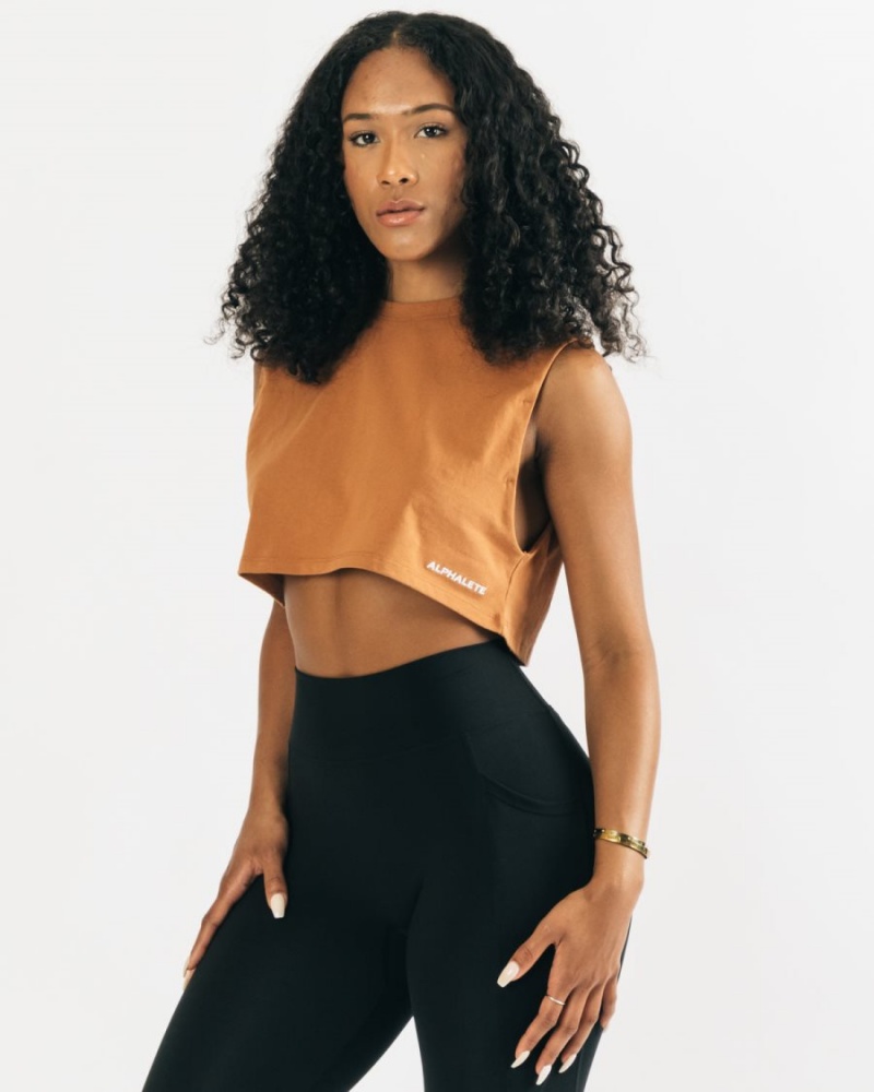 Alphalete Heavy Puuvilla Cropped Cutoff Naisten Hihaton Paita Clay | WJMAN-1726