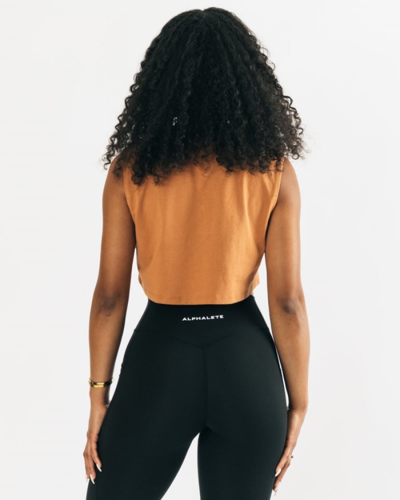 Alphalete Heavy Puuvilla Cropped Cutoff Naisten Hihaton Paita Clay | WJMAN-1726