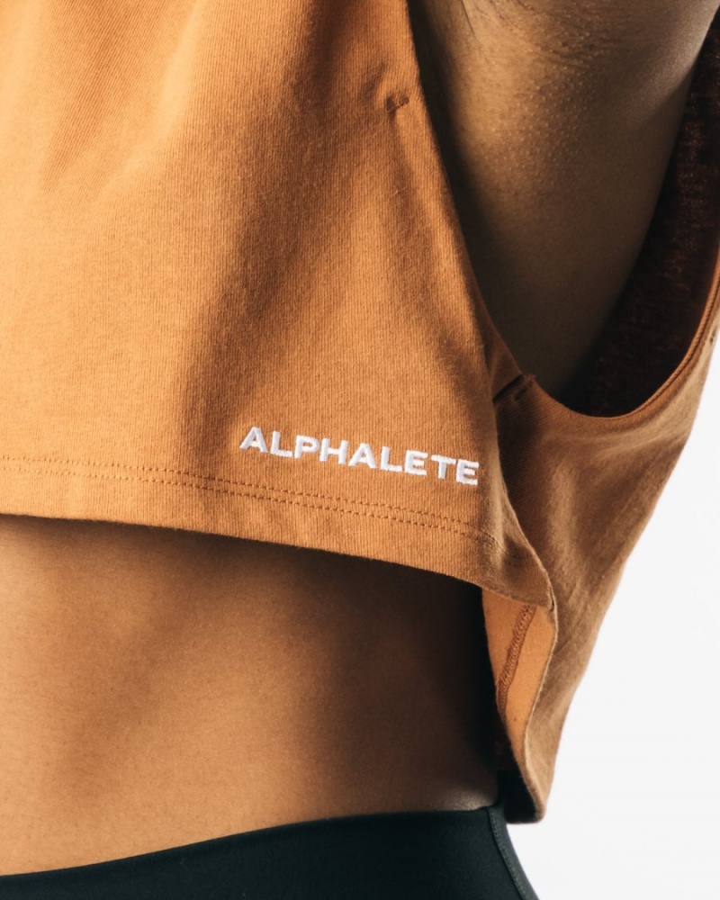 Alphalete Heavy Puuvilla Cropped Cutoff Naisten Hihaton Paita Clay | WJMAN-1726