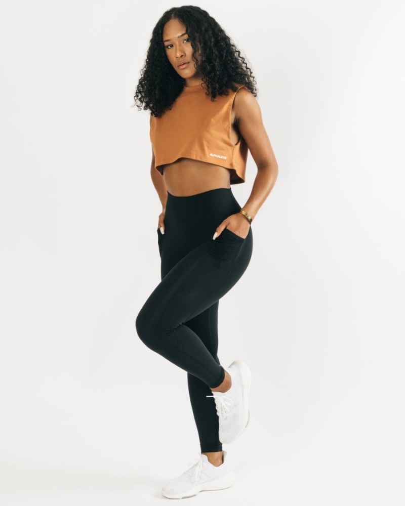 Alphalete Heavy Puuvilla Cropped Cutoff Naisten Hihaton Paita Clay | WJMAN-1726