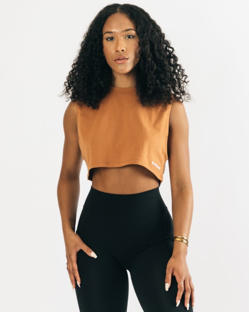 Alphalete Heavy Puuvilla Cropped Cutoff Naisten Hihaton Paita Clay | WJMAN-1726