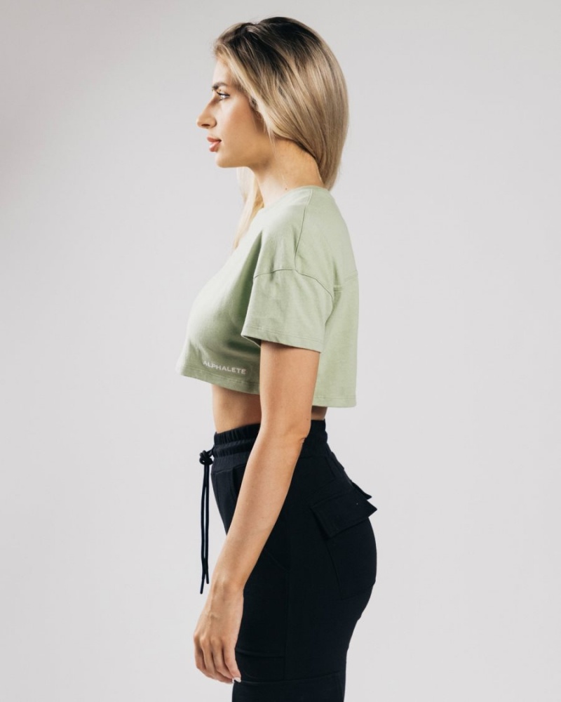 Alphalete Heavy Puuvilla Dropped Shoulder Crop Naisten Paidat Matcha | PYTWC-8512