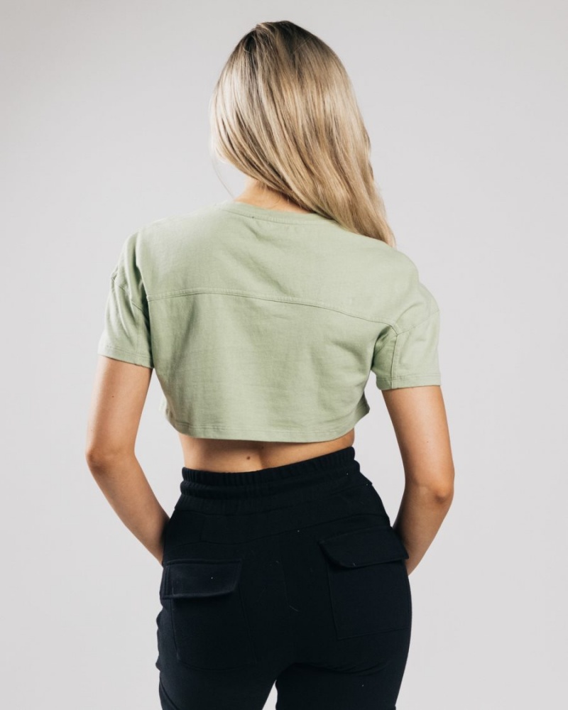 Alphalete Heavy Puuvilla Dropped Shoulder Crop Naisten Paidat Matcha | PYTWC-8512