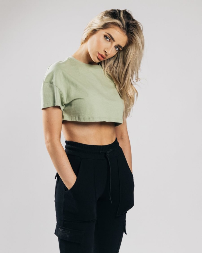 Alphalete Heavy Puuvilla Dropped Shoulder Crop Naisten Paidat Matcha | PYTWC-8512