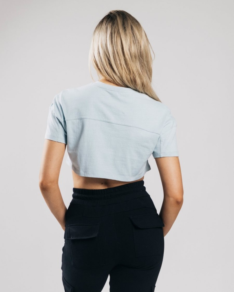 Alphalete Heavy Puuvilla Dropped Shoulder Crop Naisten Paidat Sininen | LXGIU-2831