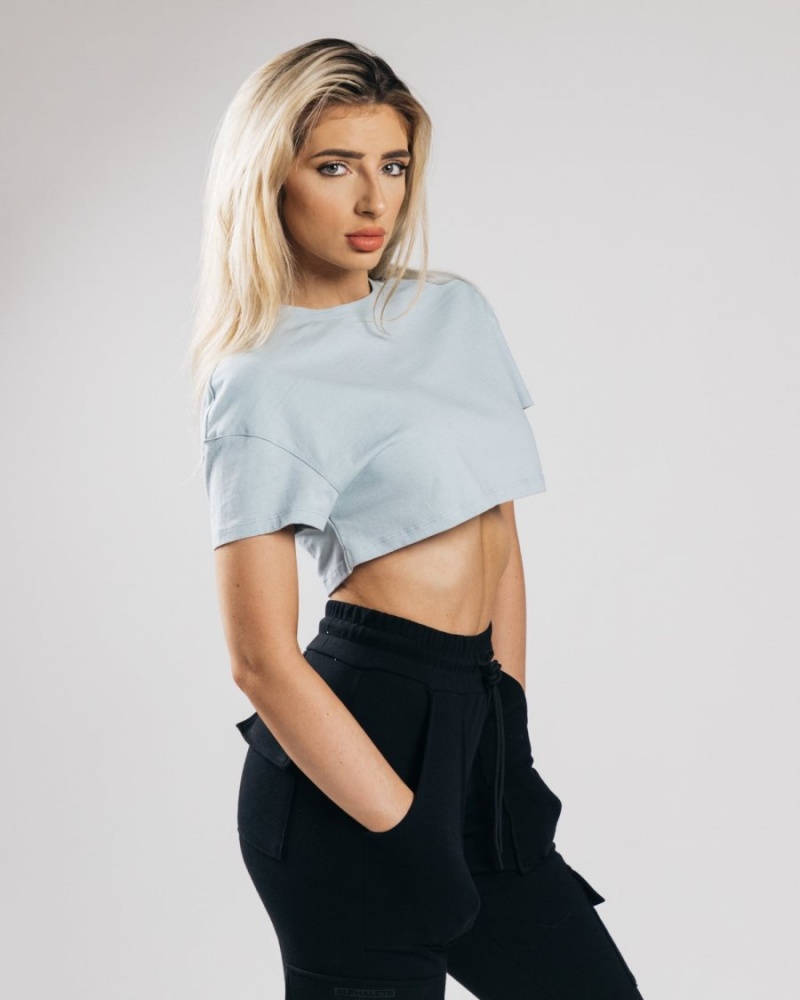 Alphalete Heavy Puuvilla Dropped Shoulder Crop Naisten Paidat Sininen | LXGIU-2831