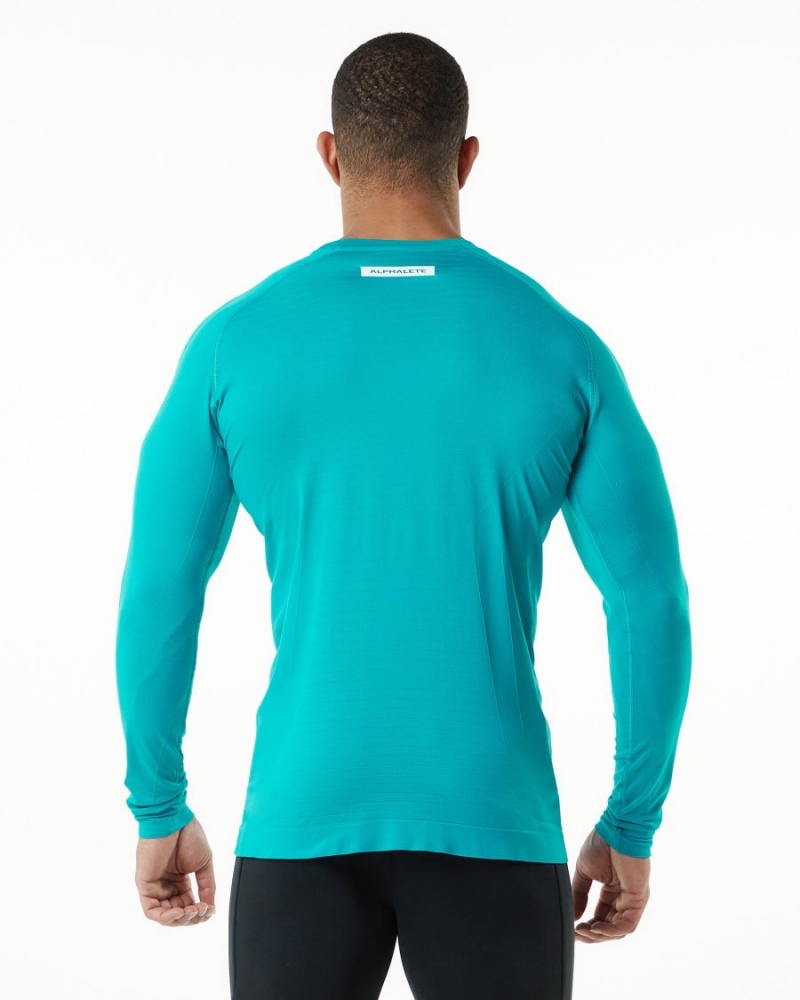 Alphalete Hero Long Sleeve Tee Miesten Paidat Ocean | WDMSV-3062