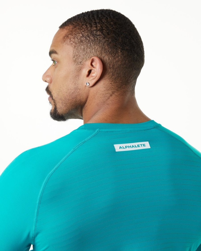 Alphalete Hero Long Sleeve Tee Miesten Paidat Ocean | WDMSV-3062