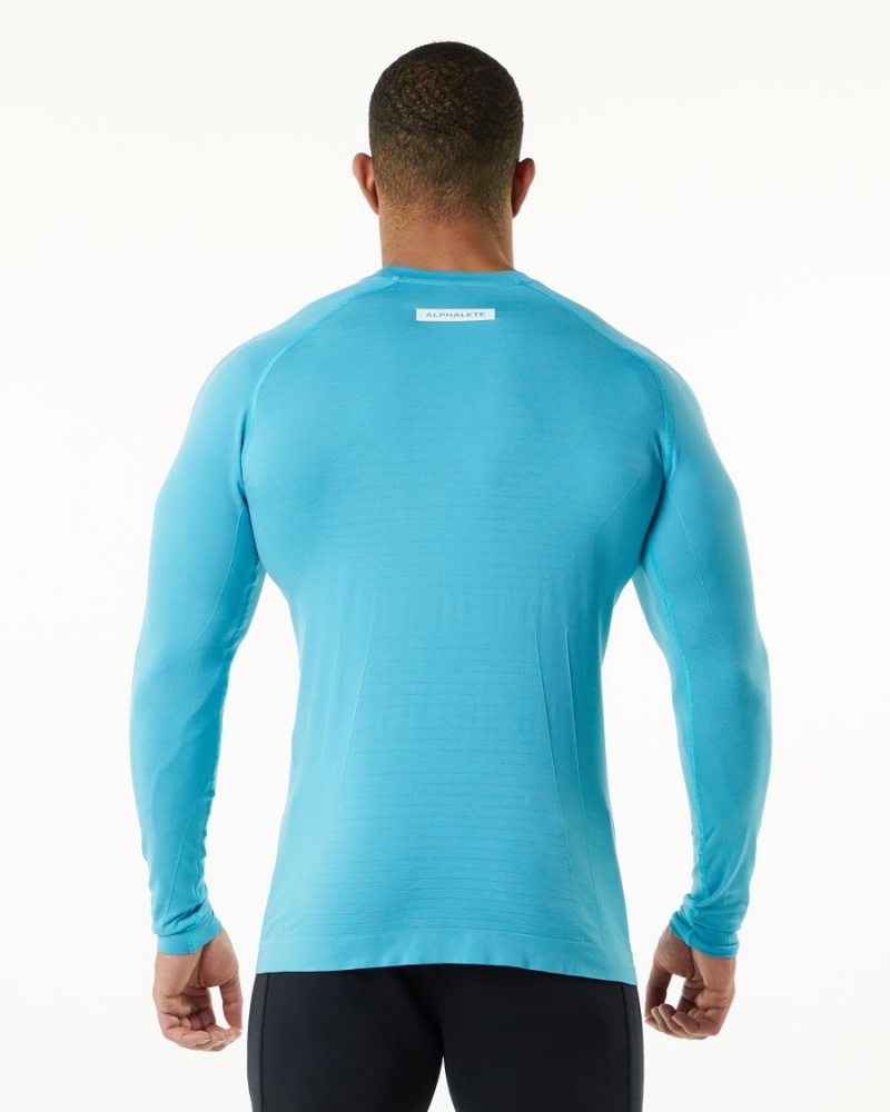 Alphalete Hero Long Sleeve Tee Miesten Paidat Faded Ocean | UPOZS-2816