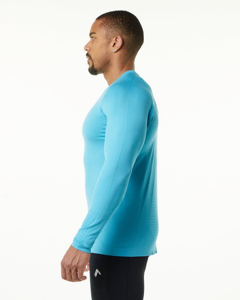 Alphalete Hero Long Sleeve Tee Miesten Paidat Faded Ocean | UPOZS-2816