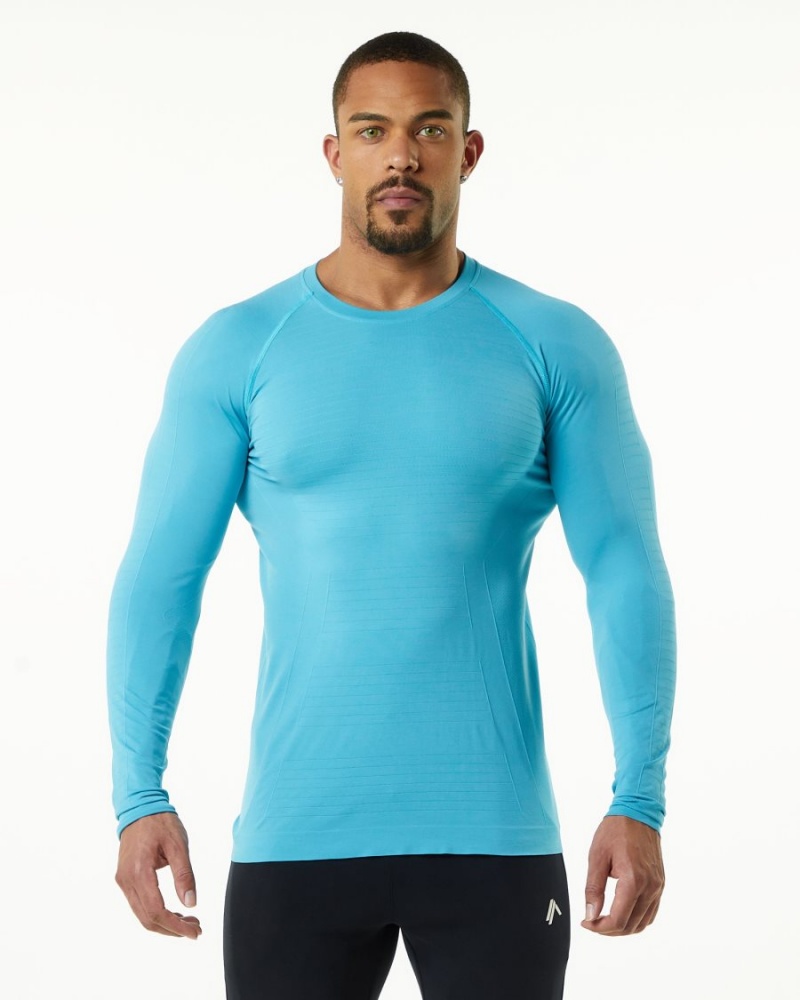 Alphalete Hero Long Sleeve Tee Miesten Paidat Faded Ocean | UPOZS-2816