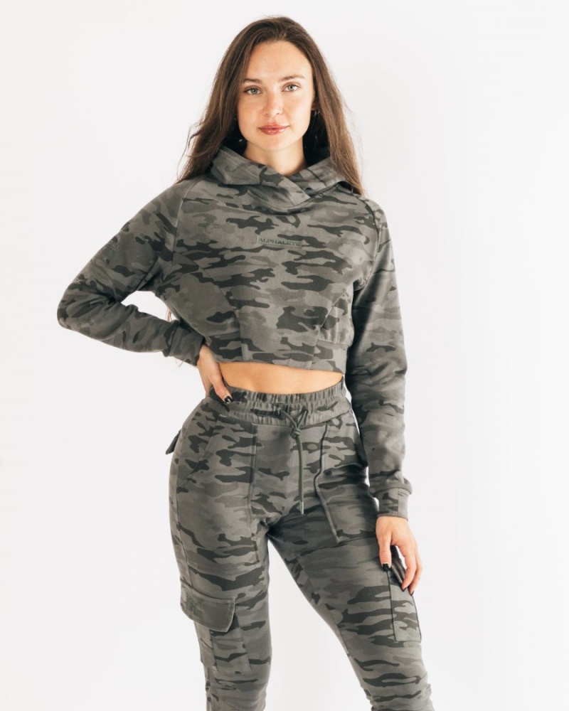 Alphalete Identity Pro Crop Hoodie Naisten Huppari Camo | JXSGQ-5602