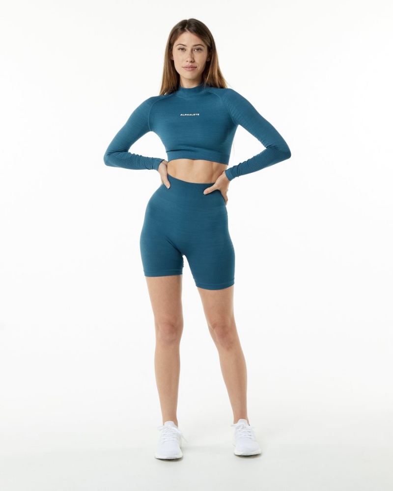 Alphalete Ozone High Neck LS Crop Naisten Pitkähihainen Sininen | OHWIC-7041