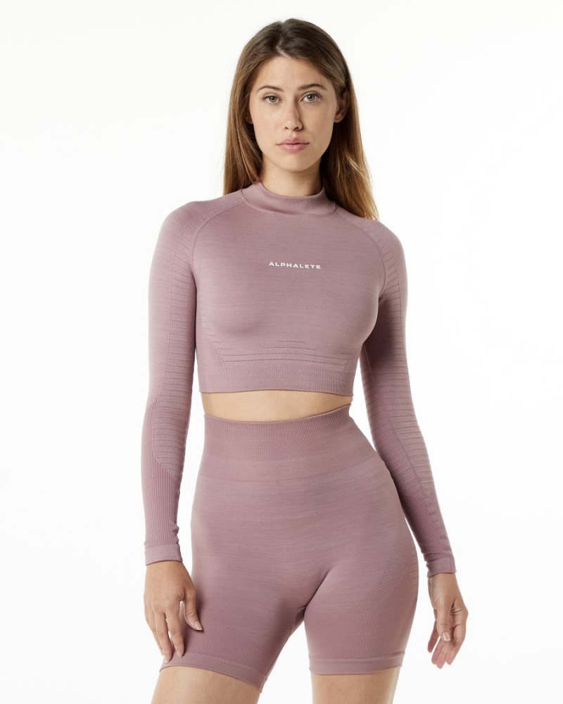 Alphalete Ozone High Neck LS Crop Naisten Pitkähihainen Mauve | IVFOG-2730