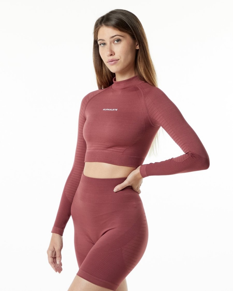 Alphalete Ozone High Neck LS Crop Naisten Pitkähihainen Gingerbread | PHJLV-2786