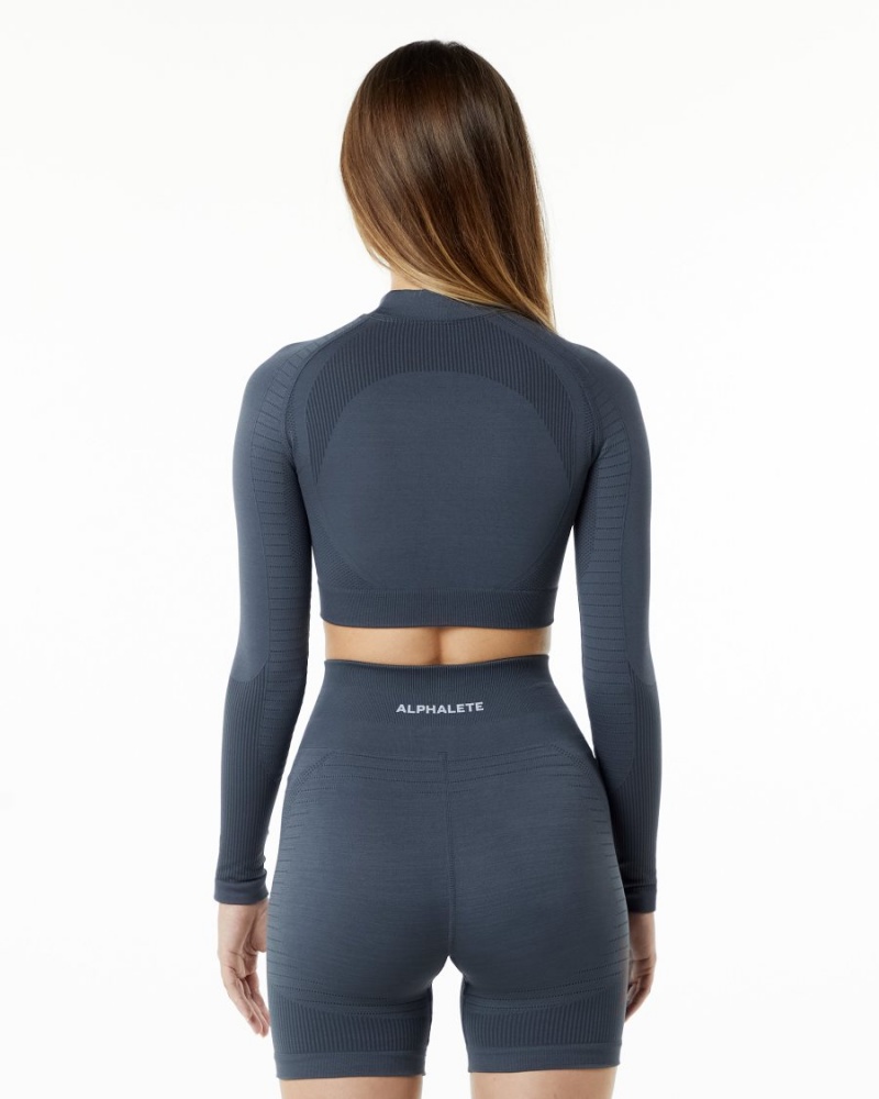 Alphalete Ozone High Neck LS Crop Naisten Pitkähihainen Carbon | YQUFO-3074