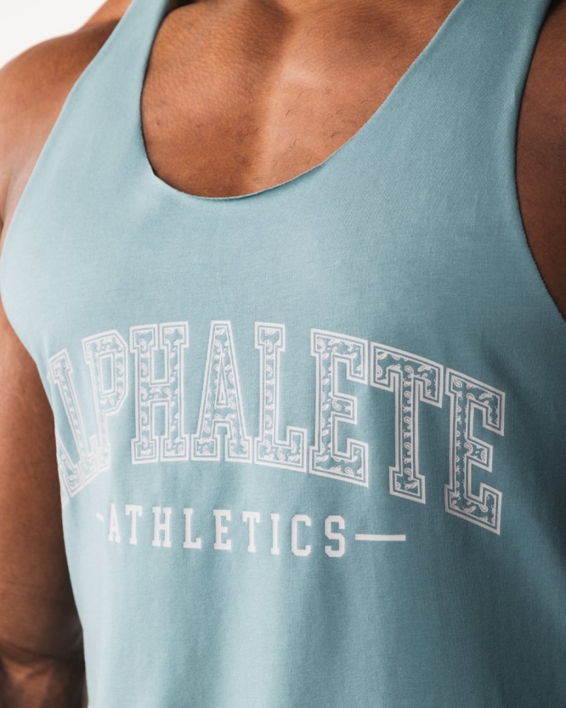 Alphalete Paisley Print Raw Cut Tank Miesten Hihaton Paita Turkoosi | HWBRG-6483