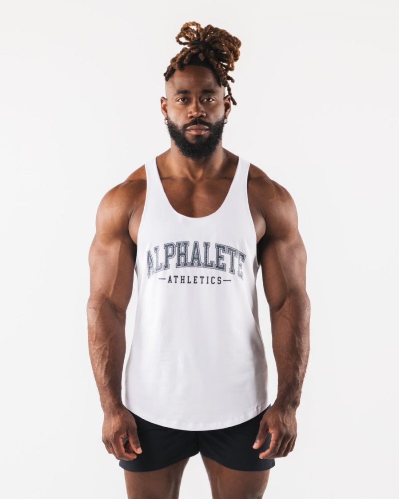 Alphalete Paisley Print Raw Cut Tank Miesten Hihaton Paita Valkoinen | VFWST-5768