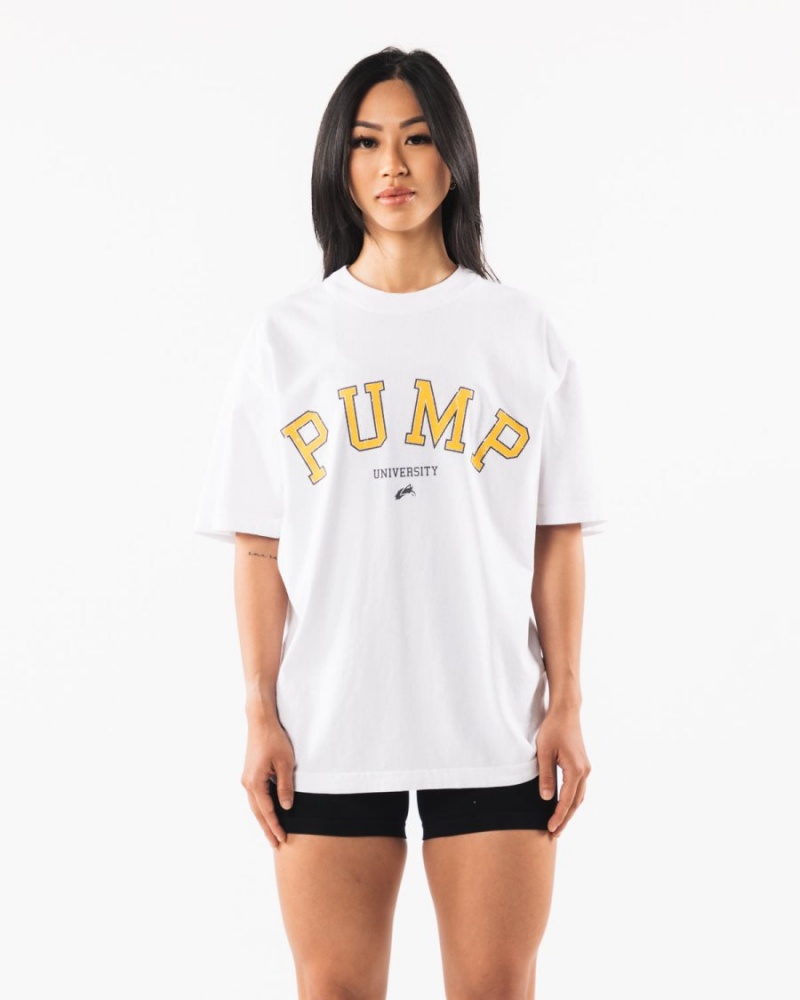 Alphalete Pump University Tee Miesten Paidat Valkoinen | BOUPK-0958