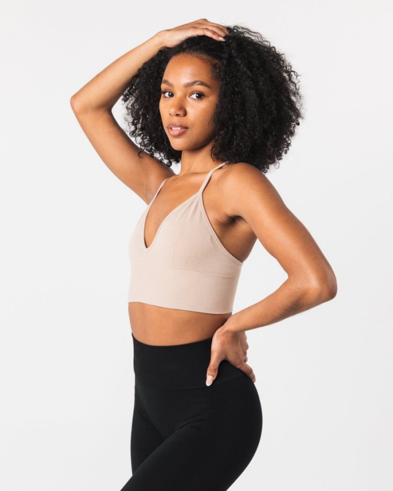 Alphalete Seamless Ribbed Bra Naisten Urheiluliivi Linen | AYMCG-7963