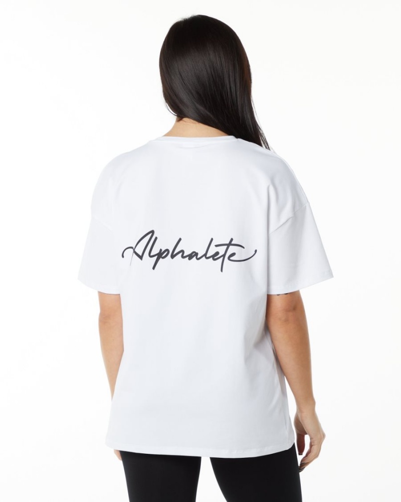 Alphalete Signature Oversized Tee Naisten Paidat Valkoinen | FIZJS-3824