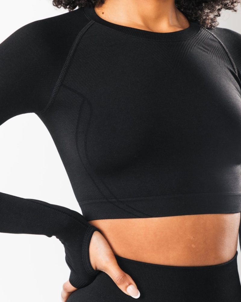 Alphalete Stratus LS Crop Naisten Pitkähihainen Mustat | KHNVO-9305